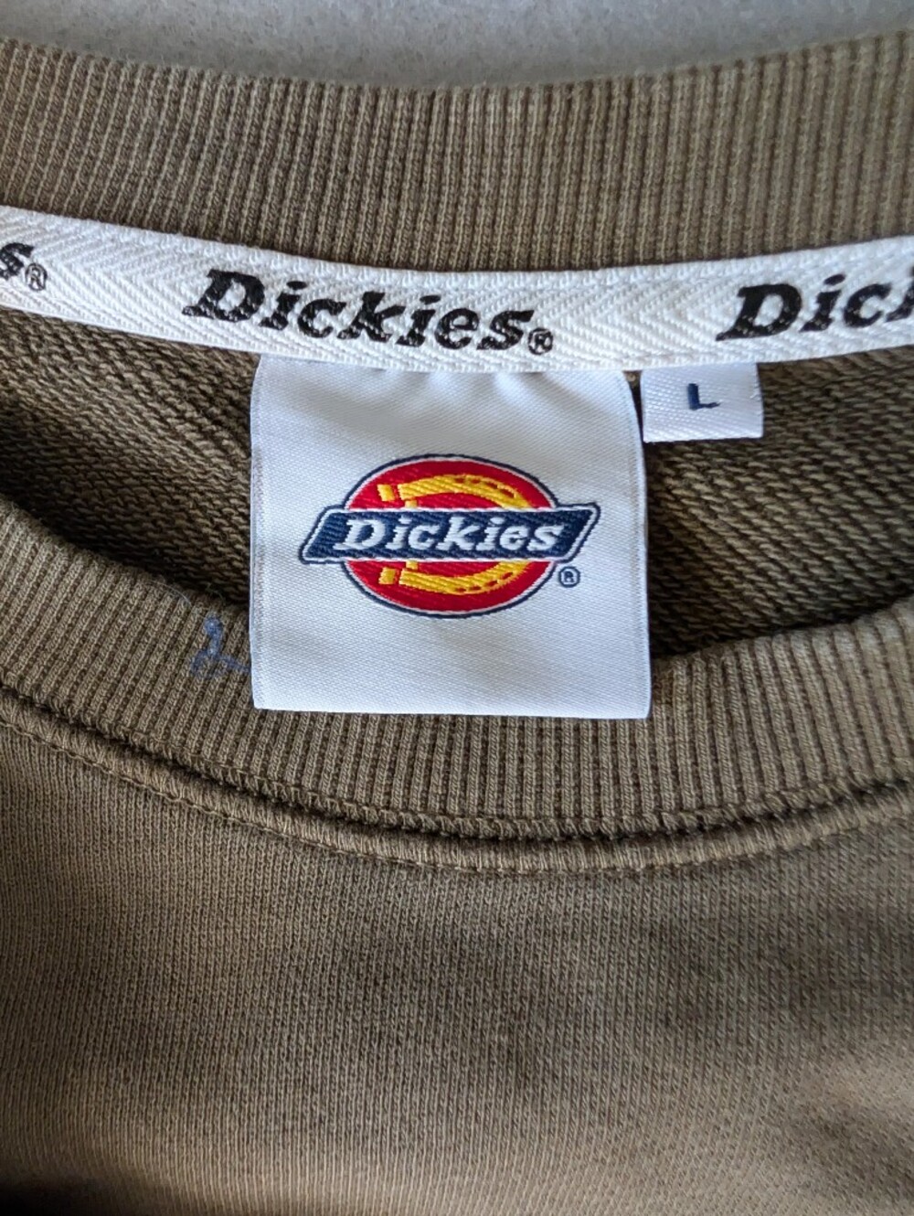Dickies Olive Green Crewneck Sweatshirt Vintage Style Logo Utility Workwear Sz L image 10
